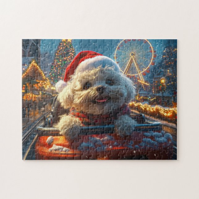 Puzzle Bichon Frise Dog Roller Dessous de verre Noël (Horizontal)