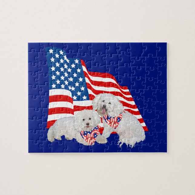 Puzzle Bichon Frise Drapeau Américain (Horizontal)