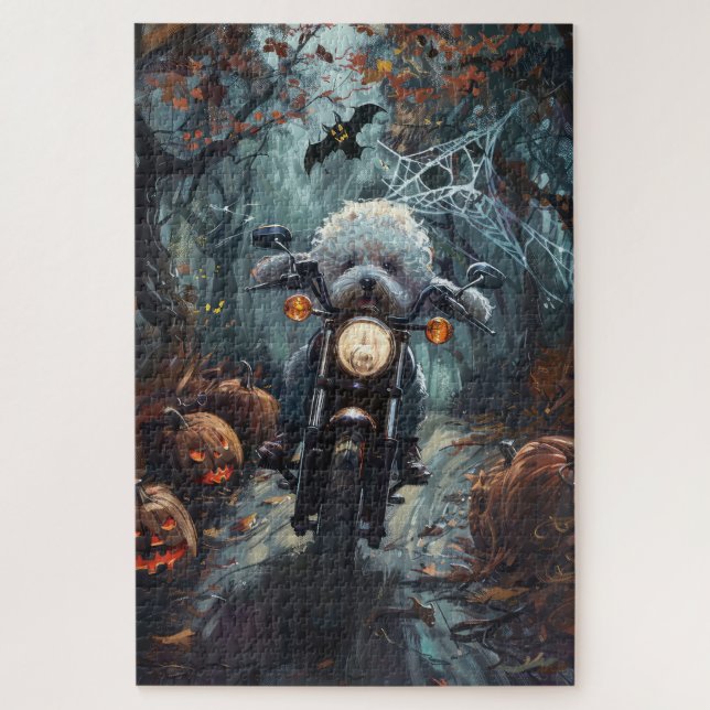 Puzzle Bichon Frisé en moto Halloween effrayant (Vertical)