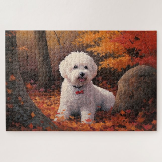 Puzzle Bichon Frise in Autumn Leaves Fall Inspire  (Horizontal)