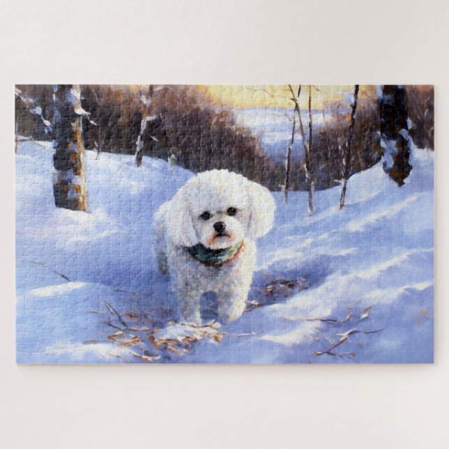 Puzzle Bichon Frise Laisser neiger Noël (Horizontal)