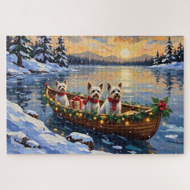 Puzzle Bichon Frise Noël Bateau Fêtes (Horizontal)