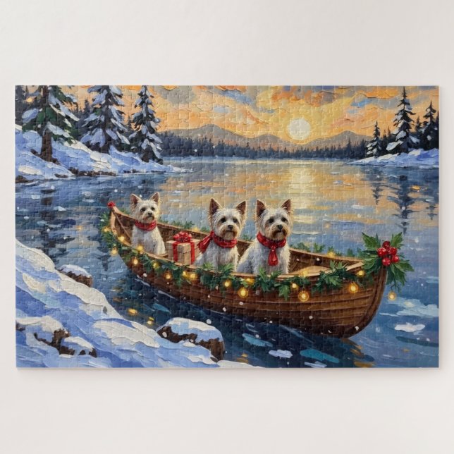 Puzzle Bichon Frise Noël Bateau Fêtes (Horizontal)
