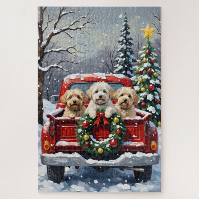 Puzzle Bichon Frise Noël Camion Rouge Fêtes (Vertical)