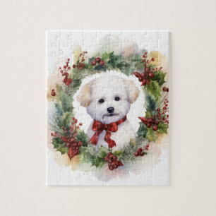 Puzzle Bichon Frise Wreath Festive Pup