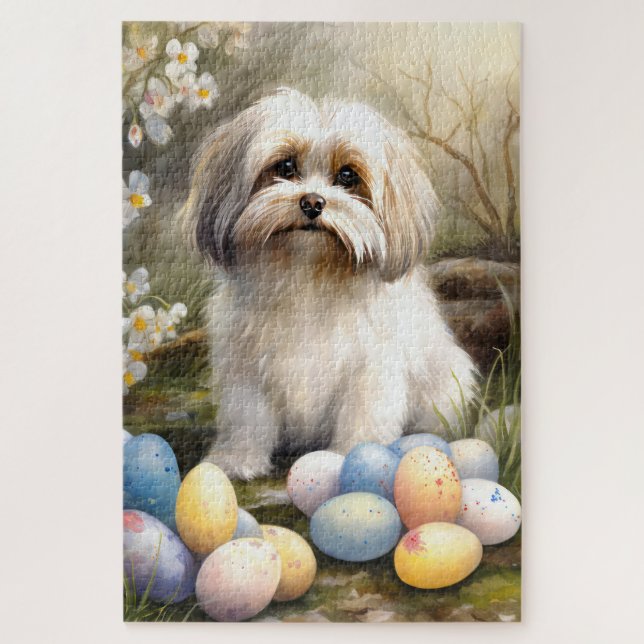 Puzzle Bichon Havanais avec œufs de Pâques (Vertical)