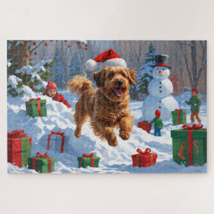 Puzzle Bichon Havanais courant dans la neige avec un chap