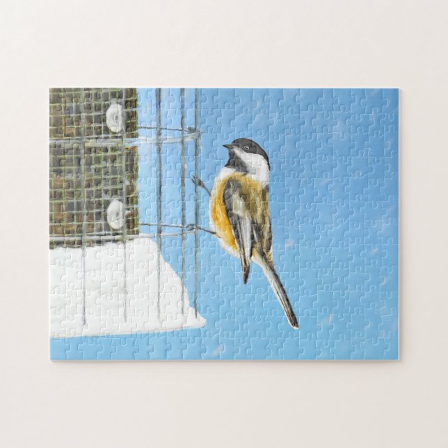 Puzzle Bickadee sur la peinture d'alimentation - Oiseaux  (Horizontal)