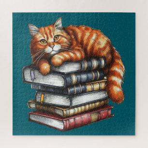 Puzzle Bien lire chat tabby; livre des cadeaux de vers
