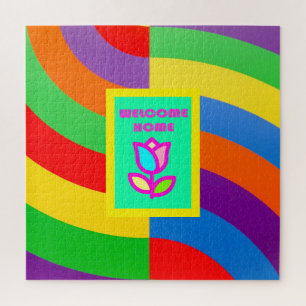 PUZZLE BIENVENUE À LA MAISON AVEC STRIPES ET MOTIF FLEURI