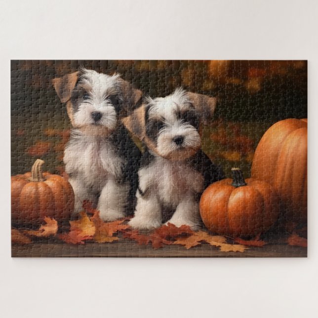 Puzzle Biewer Terrier chiot Automne Délice Citrouille  (Horizontal)
