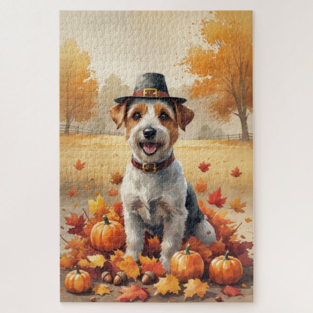 Puzzle Biewer Terrier en automne Feuilles d'Action de grâ (Vertical)