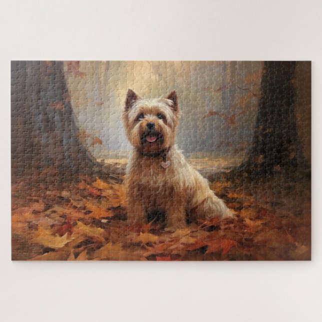 Puzzle Biewer Terrier en automne, les feuilles tombées in (Horizontal)