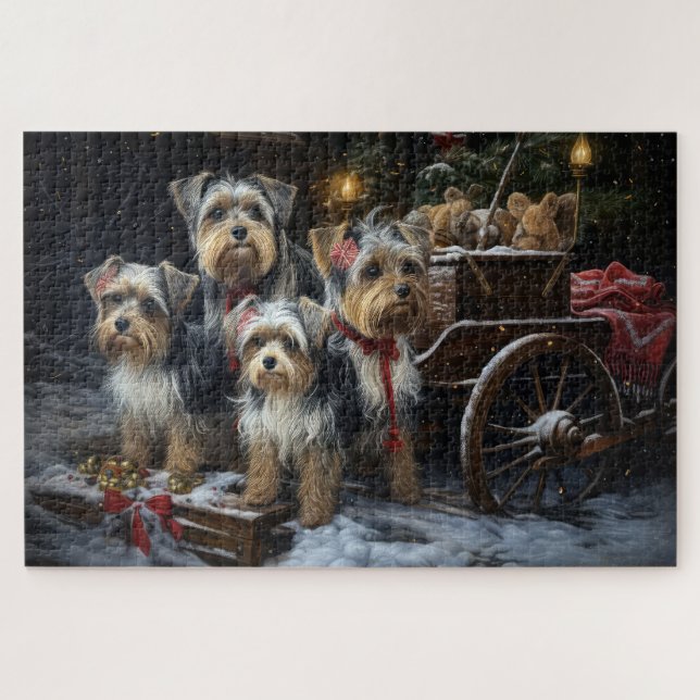 Puzzle Biewer Terrier enneigé Noël décoration de traîneau (Horizontal)
