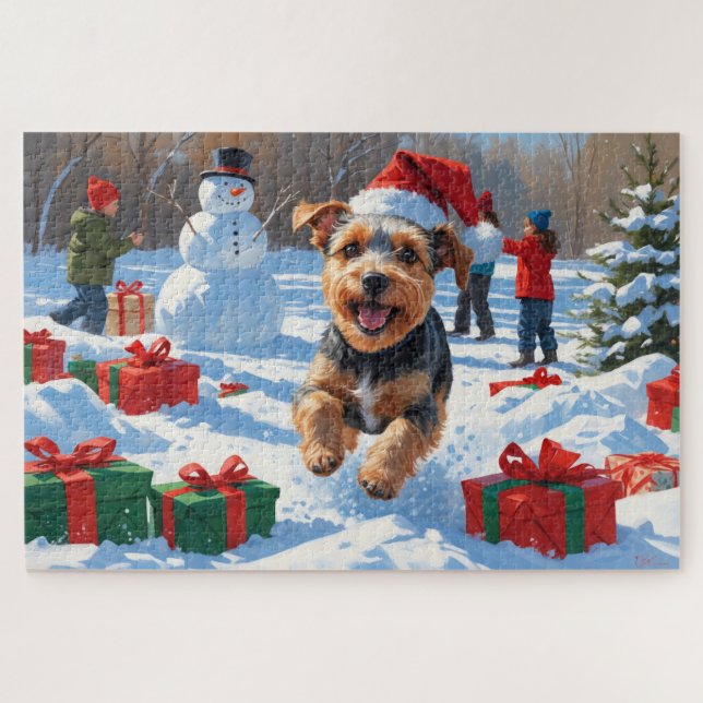 Puzzle Biewer Terrier Noël Festive Scène de neige (Horizontal)