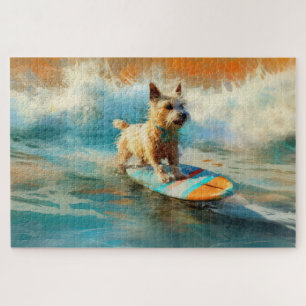 Puzzle Biewer Terrier Plage Surf Peinture