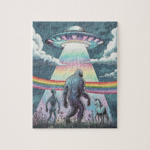 Puzzle Bigfoot, Alien et Unicorne avec un ovni