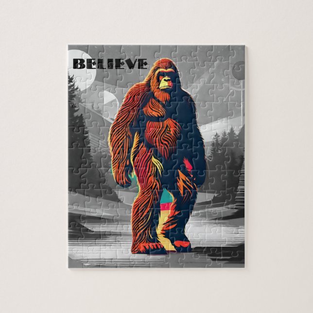 Puzzle Bigfoot Croyant Colorful Sasquatch Motivation (Vertical)