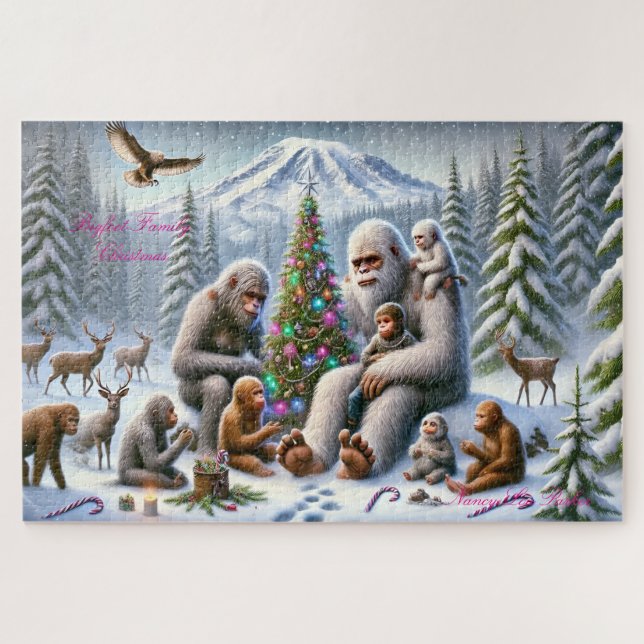 Puzzle Bigfoot Family Christmas Mt Rainier (Horizontal)