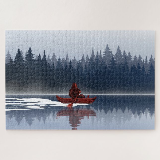 Puzzle Bigfoot Lake Canoe Forêt sauvage de pins (Horizontal)