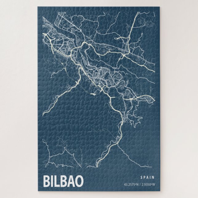 Puzzle Bilbao Espagne Plan de la ville Ligne Art bleu Imp (Vertical)