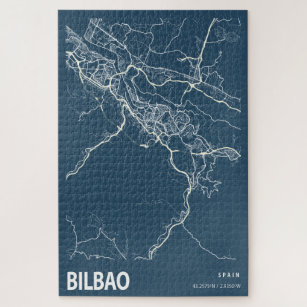 Puzzle Bilbao Spain City Map Line Art Blue Print