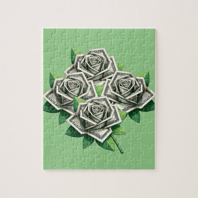 Puzzle billet de cent dollars origami argent rose art (Vertical)