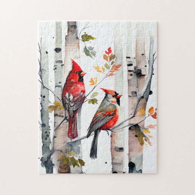 Puzzle Birch Tree et Cardinals (Vertical)