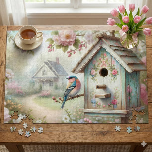 Puzzle Birdhouse Printemps Avec Fleurs Pastel Et Oiseaux