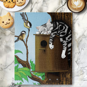 Puzzle Birdhouse Tabby Cat Napping