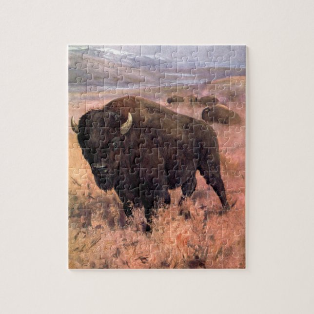 Puzzle Bison américain par CE Swan, Buffalo Animaux Vinta (Vertical)