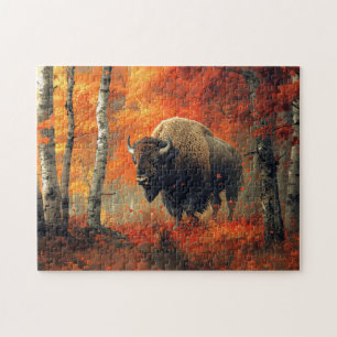 Puzzle Bison dans l'artisanat boisé d'automne