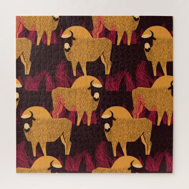 Puzzle Bison Haute herbe : Motif de terrain. (Vertical)