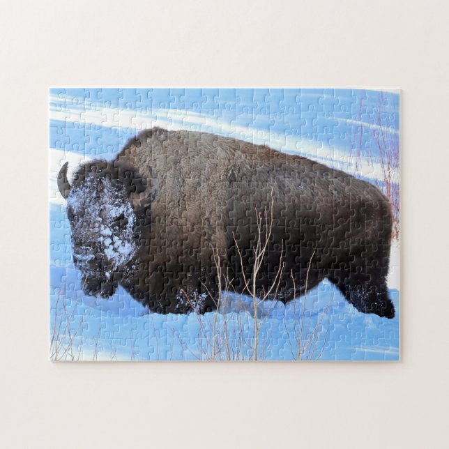 Puzzle Bisons de Yellowstone debout dans la neige épaisse (Horizontal)