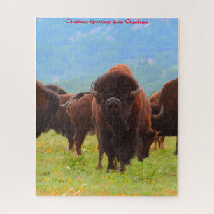 Puzzle Bisons sauvages Oklahoma. Vœux de Noël