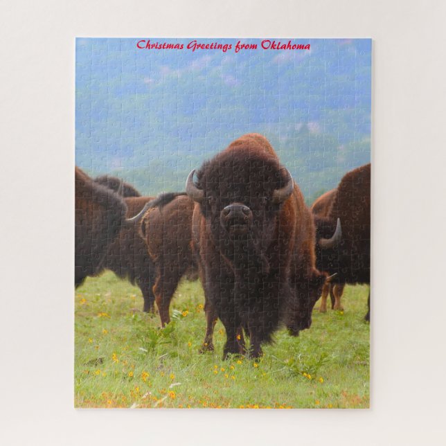 Puzzle Bisons sauvages Oklahoma. Vœux de Noël (Vertical)
