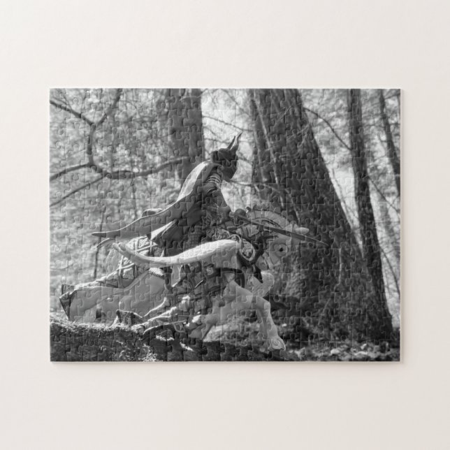 Puzzle Black and White Knight Galloping Through the Woods (Horizontal)
