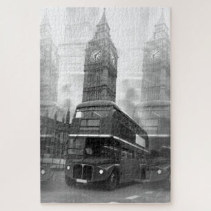 Puzzle Black and White London Bus & Big Ben