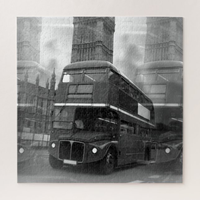Puzzle Black and White London Bus & Big Ben (Vertical)