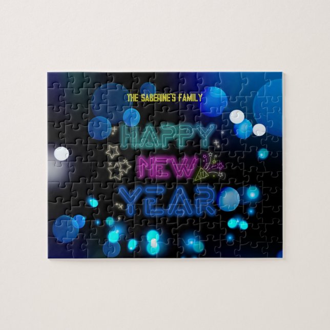 Puzzle Black & Blue Midnight Sparkle Neon Glow Nouvel An  (Horizontal)