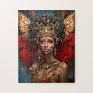 Puzzle Black Fairy Queen Red Gold Fairy Imaginaire Art
