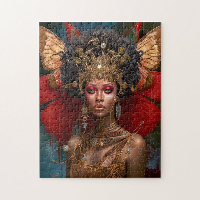 Puzzle Black Fairy Queen Red Gold Fairy Imaginaire Art (Vertical)