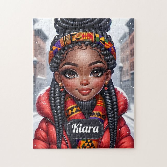 Puzzle Black girl African American avec tresses (Vertical)