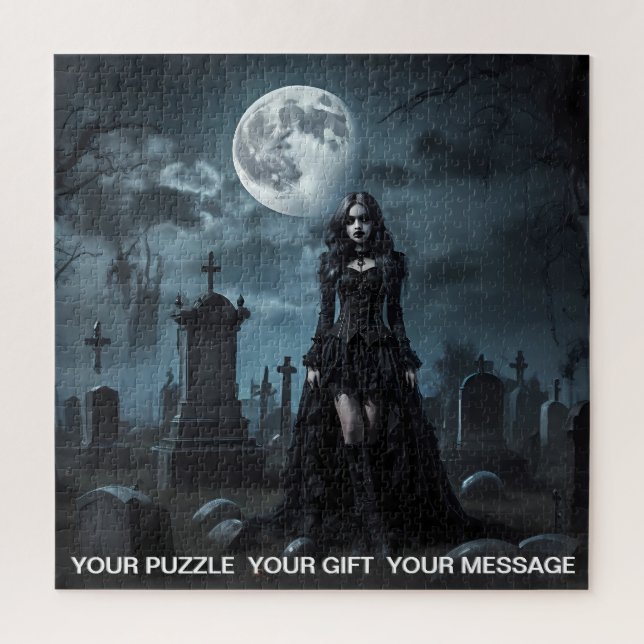 Puzzle Black Gothic Dark Graveyard Girl (Vertical)