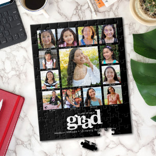 Puzzle Black Graduation K-12 Photo Collage Modern Bold