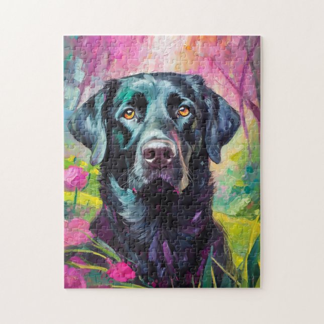 Puzzle Black Lab Portrait Art Moderne (Vertical)