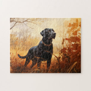 Puzzle Black Labrador Retriever dans le paysage d'automne