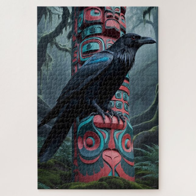 Puzzle Black Raven et Totem Poteau Art de la faune (Vertical)