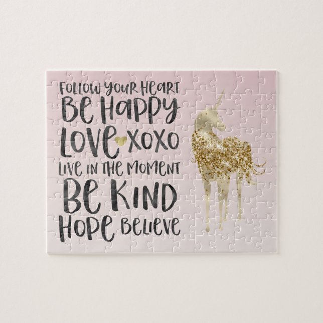 Puzzle Black Watercolor Inspirational Gold Unicorn (Horizontal)