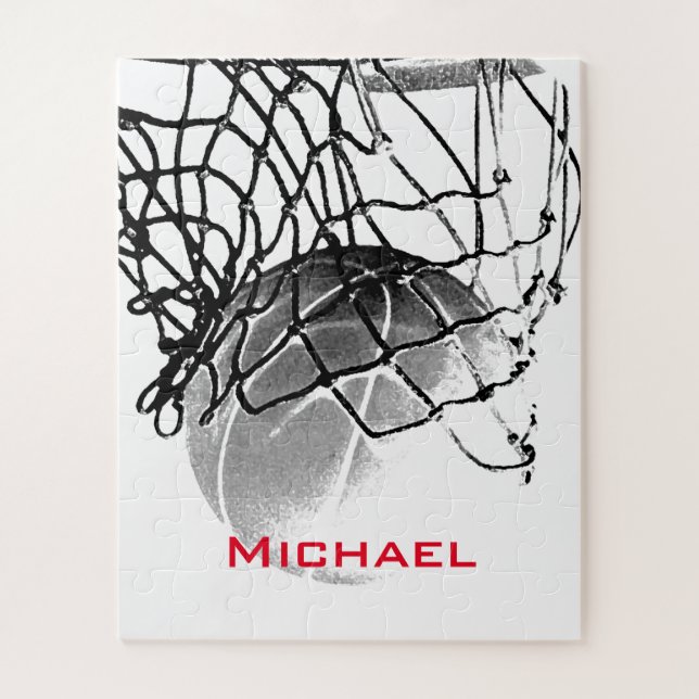 Puzzle Black & White Basketball Ajouter Votre Nom (Vertical)